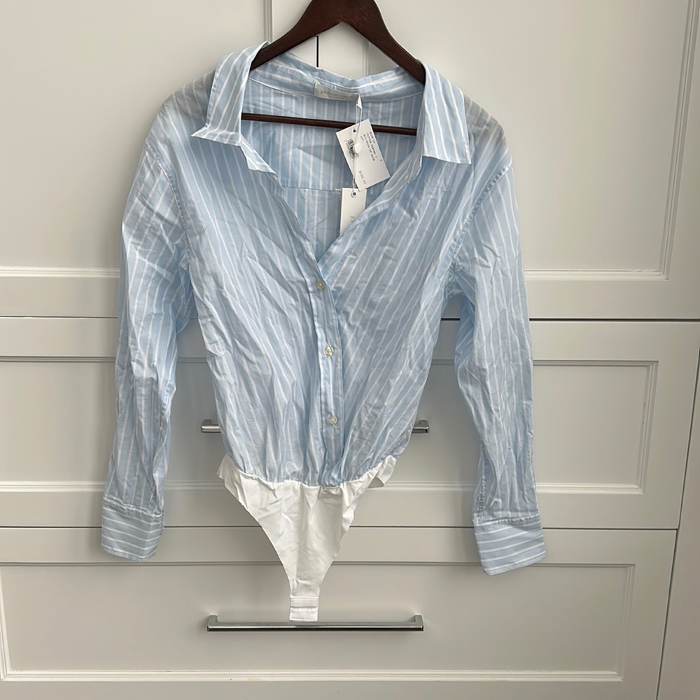 Never been worn Jonathan Simkhai blue stripe Olivia Oxford bodysuit
